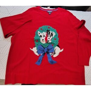 Lands End 3X Ugly Cute Sweater Dog Wreath Christmas Holiday Women's Plus